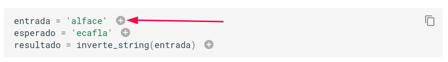 Captura de tela mostrando o (+) nos blocos de código que exibem tips de mensagens